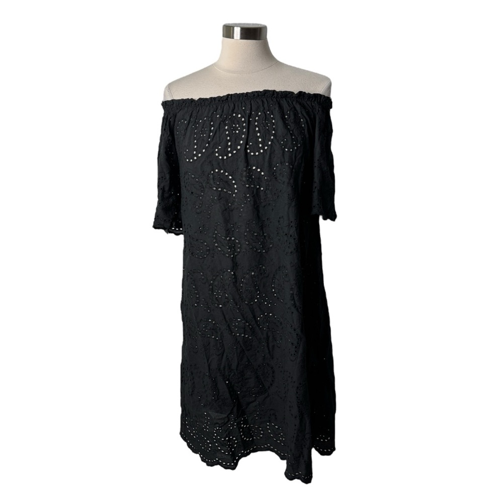 Valentina Naldi Black Strapless Cotton Eyelet Dress Italy Made Womens Medium NEW